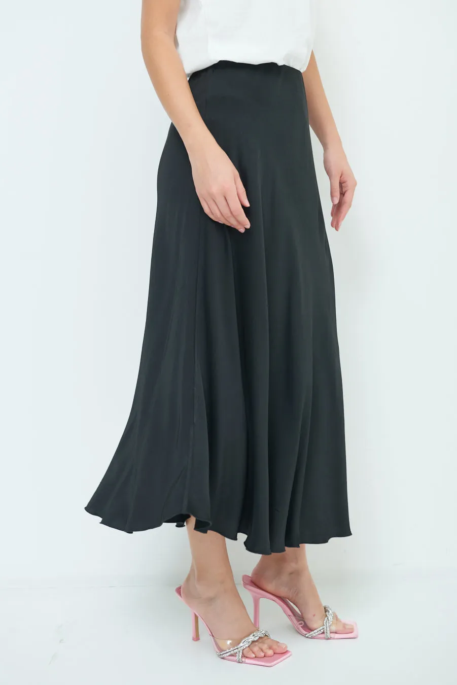 Flowing satin midi skirt wholesale