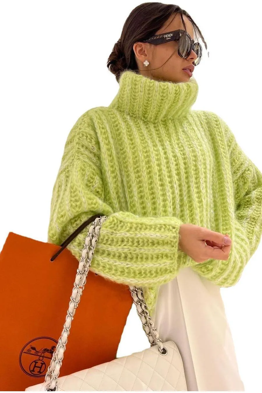 Fluffy long-sleeved sweater