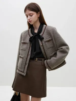 French Fragrant Short Winter Loose Contrast Grey Brown Casual Coats