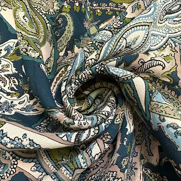 Green Multi Paisley Print Poly Georgette Fabric