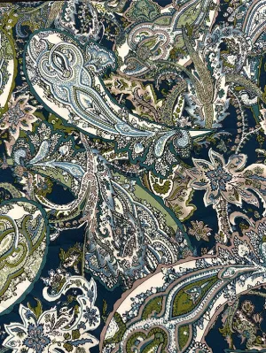 Green Multi Paisley Print Poly Georgette Fabric