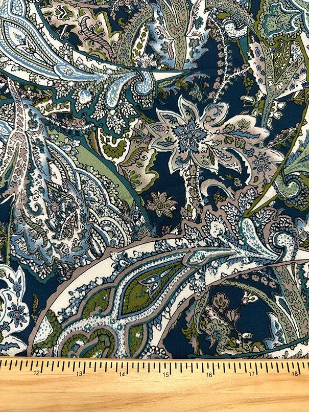 Green Multi Paisley Print Poly Georgette Fabric