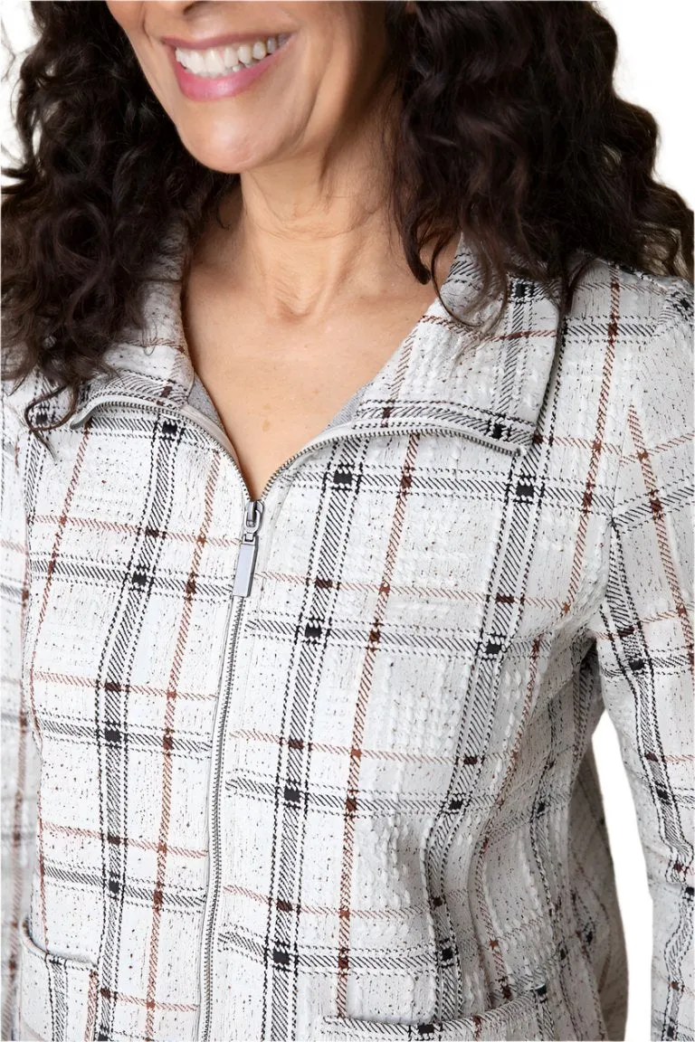 Habitat Speckle Knit Plaid Swing Jacket in Putty - 32847