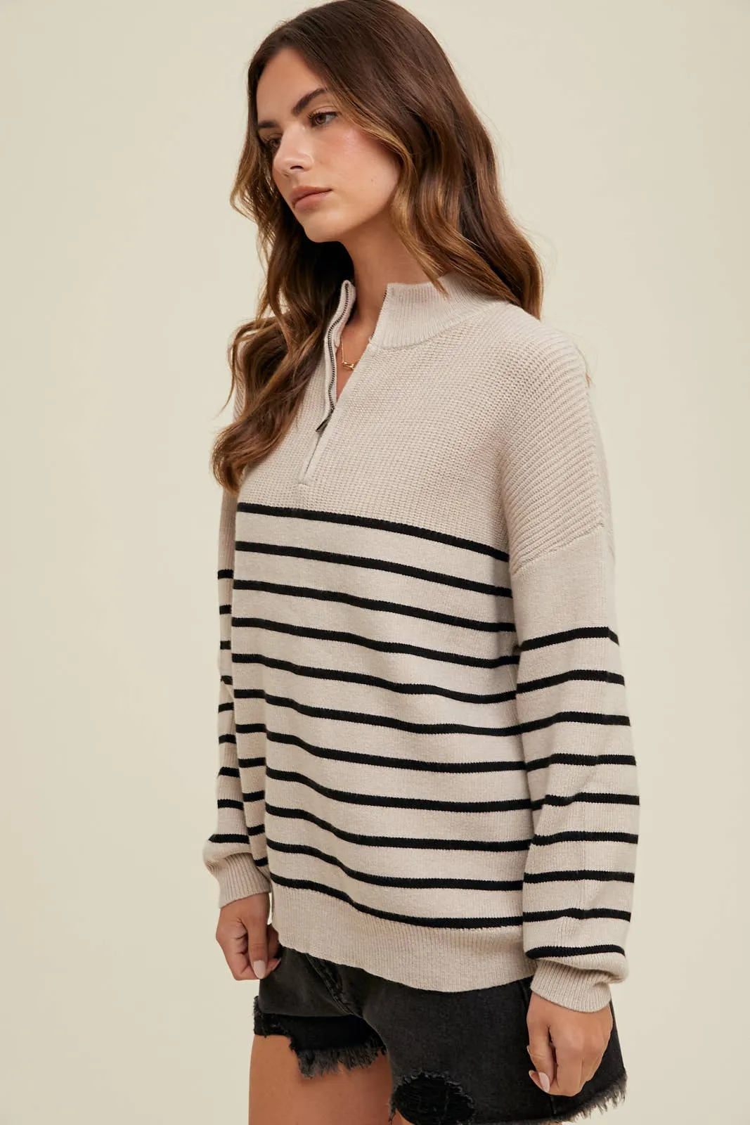 HALF-ZIP STRIPED SWEATER