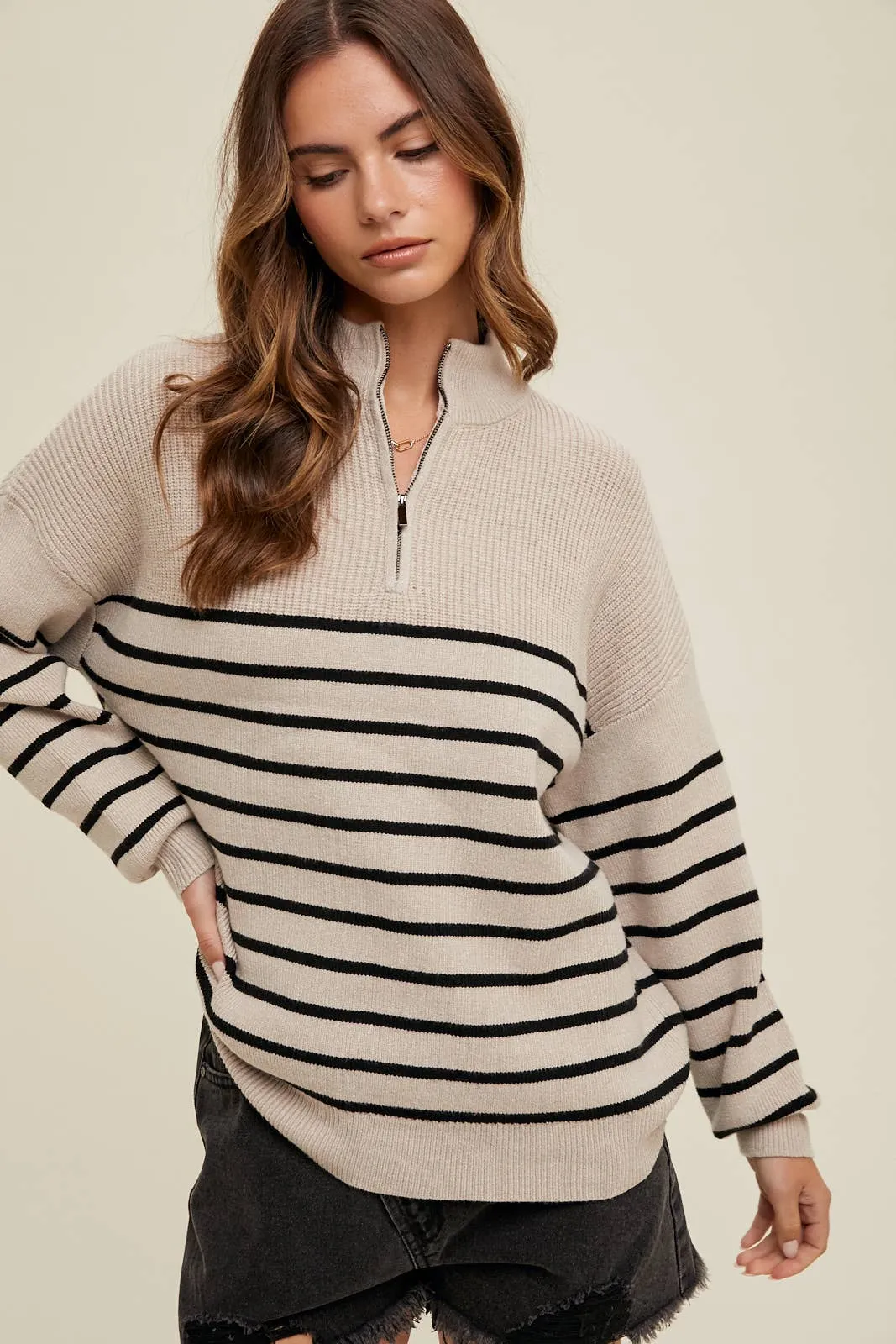 HALF-ZIP STRIPED SWEATER