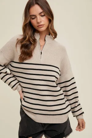 HALF-ZIP STRIPED SWEATER