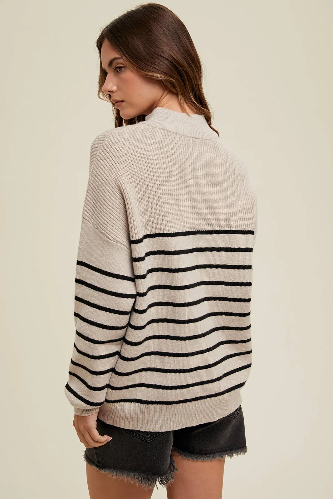 HALF-ZIP STRIPED SWEATER