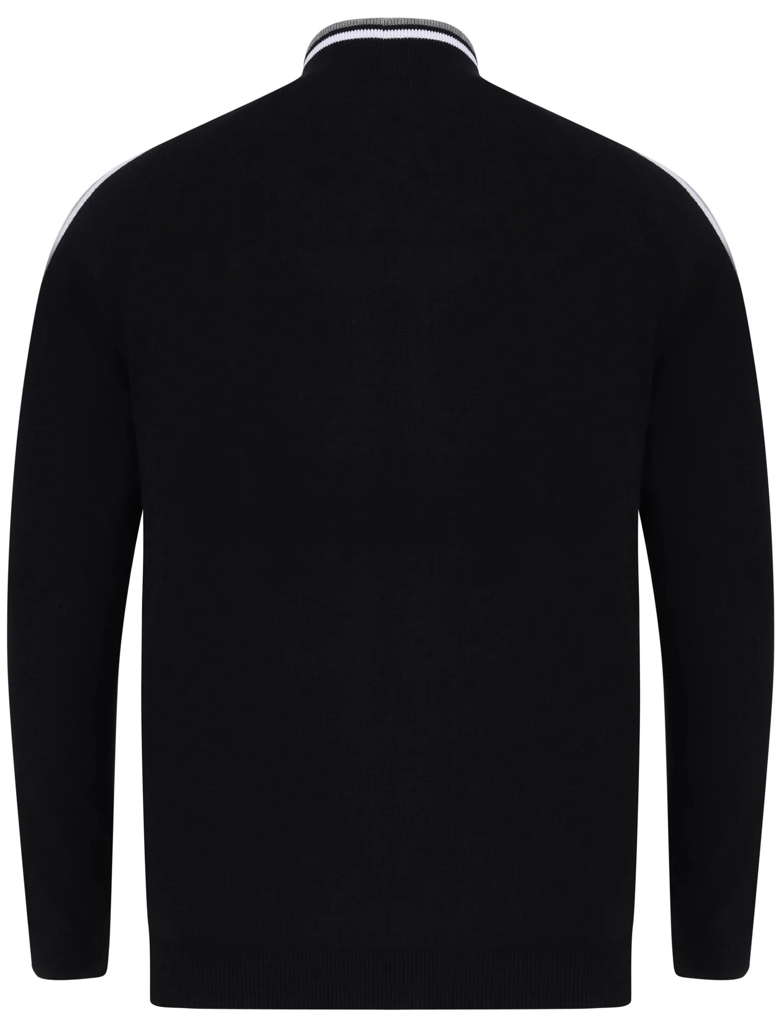 Hemmings Zip Up Funnel Neck Cardigan with Stripes in Jet Black - Le Shark