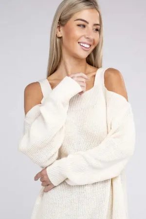 Ivory Ribbed Off The  Shoulder Sweater