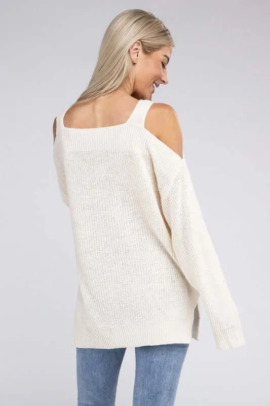 Ivory Ribbed Off The  Shoulder Sweater