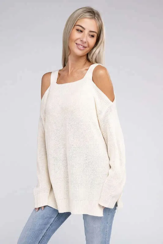 Ivory Ribbed Off The  Shoulder Sweater