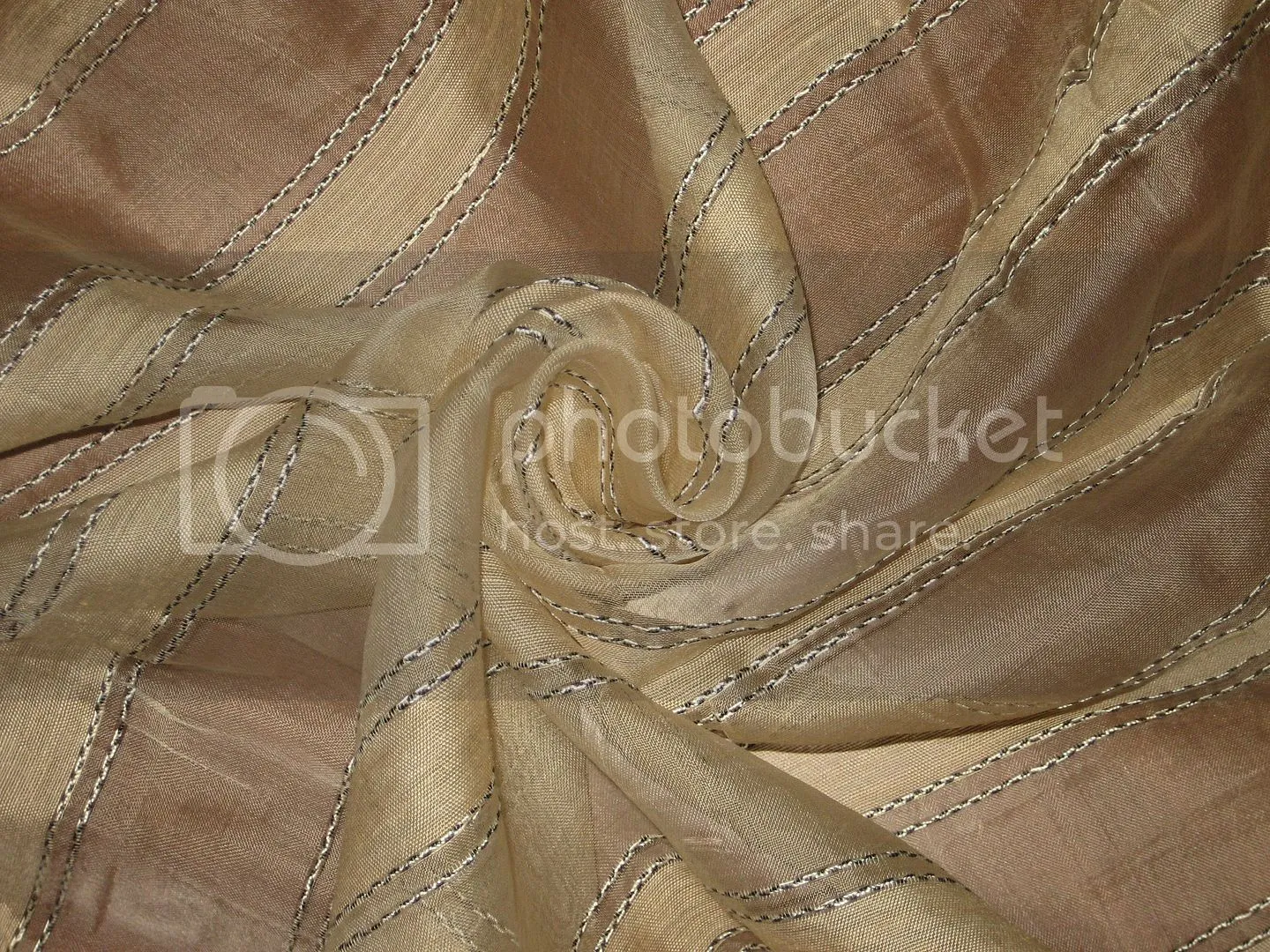 IVORY SILK ORGANZA FABRIC 44&quot; ROPE STRIPES [8270]