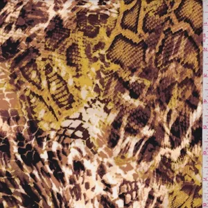 Ivory/Mustard/Mauve Brown Snakeskin Crepe Georgette Fabric