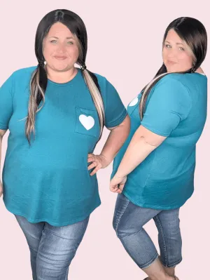 Kensie Teal Flowy Tee w/Heart Pocket