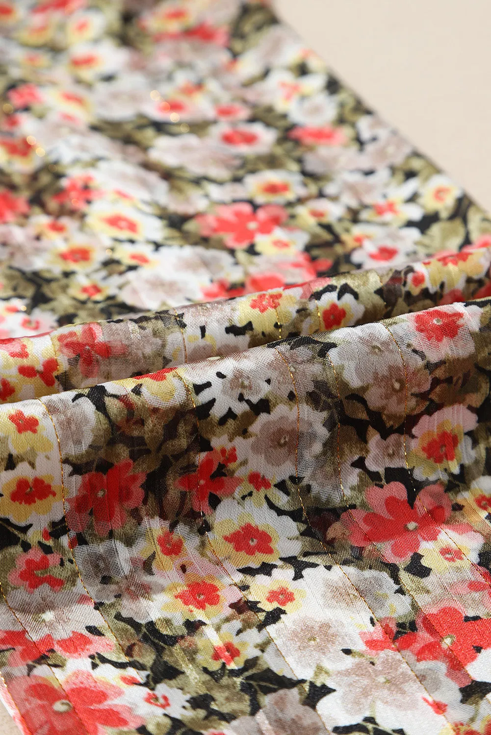 Khaki V Neck Ruffled Babydoll Floral Blouse