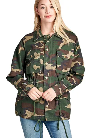 Khanomak Women's Oversized Camouflage Print Utility Long Jacket