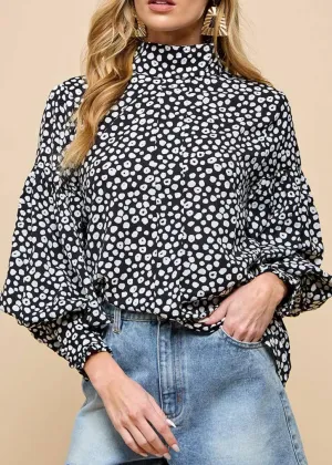 Lantern Sleeve Blouse W/ Black Dot