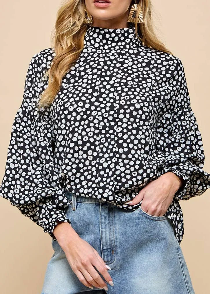 Lantern Sleeve Blouse W/ Black Dot