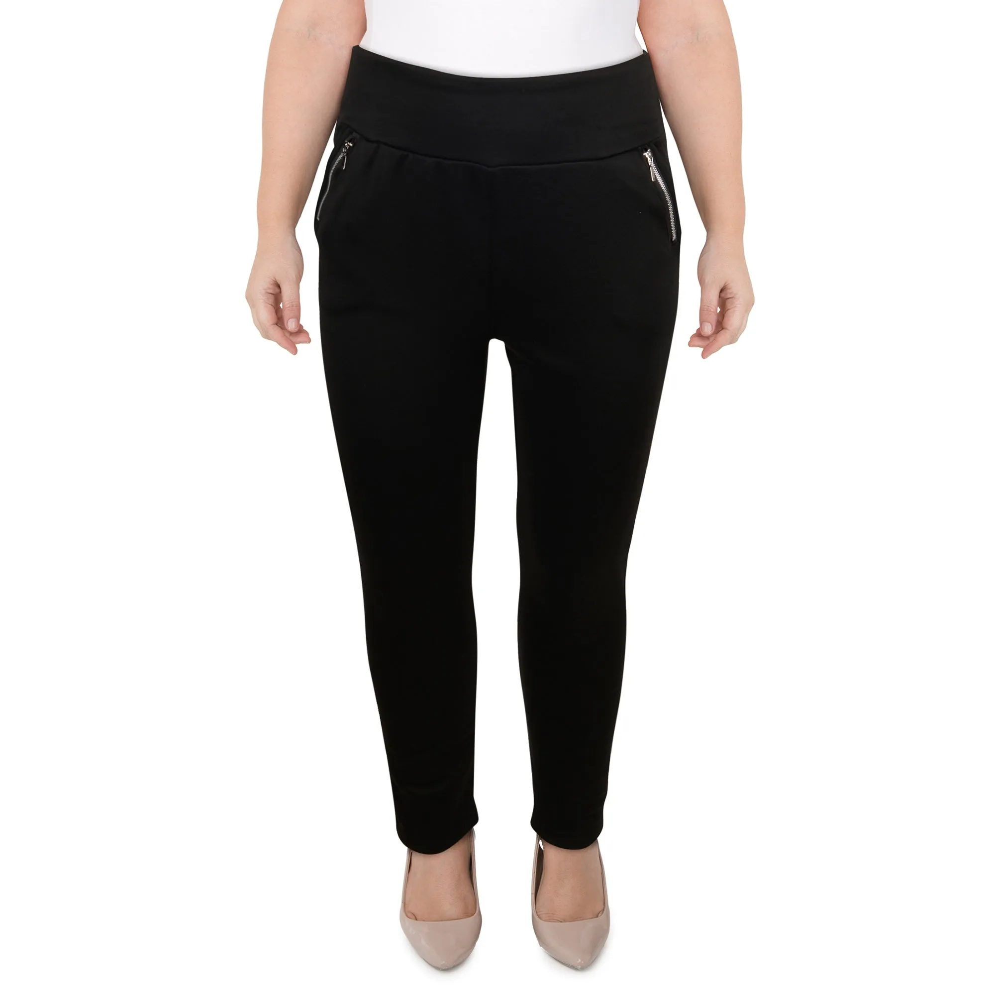 lily morgan Women's Plus Black Pants with Zipper Detail