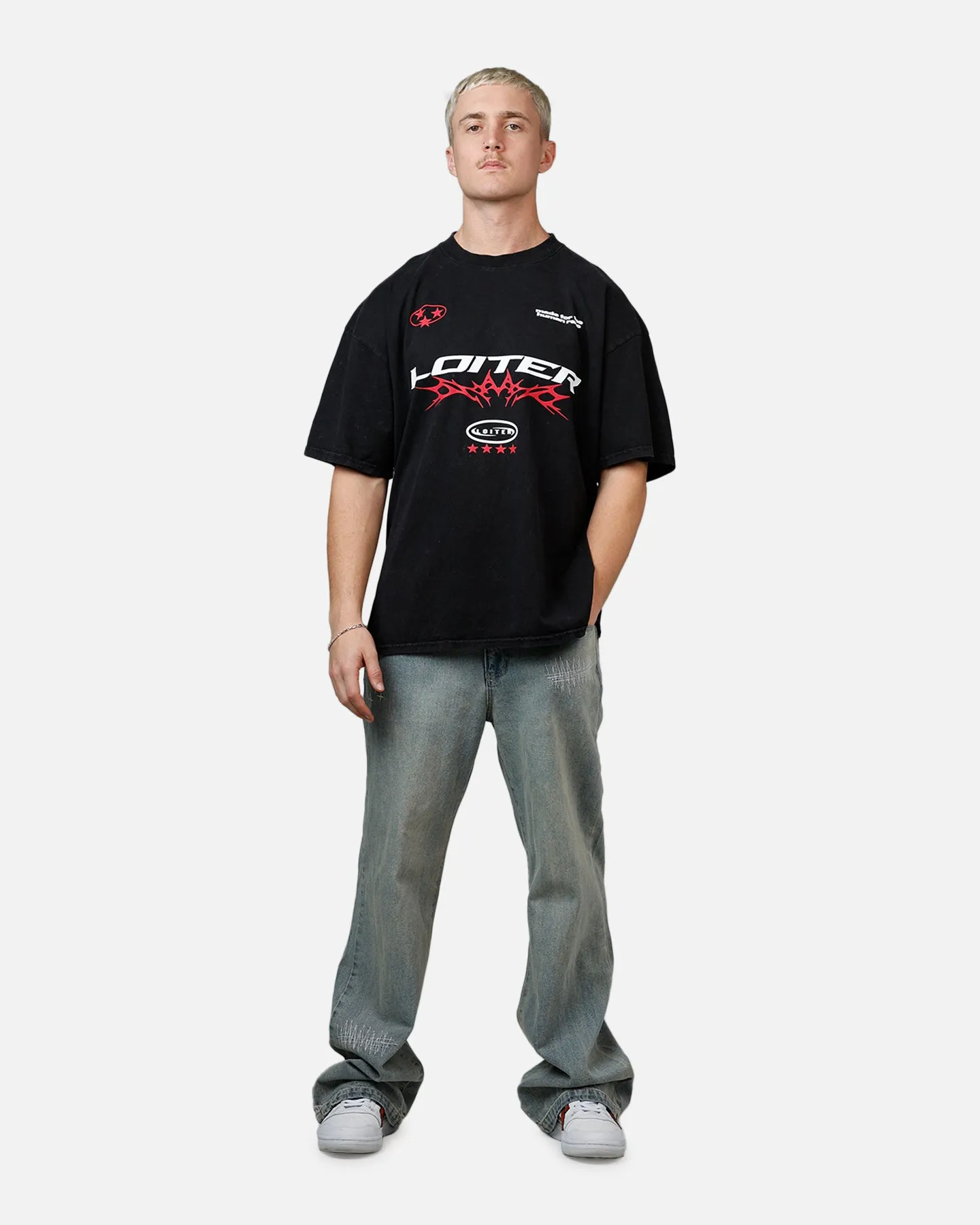 Loiter Flight T-Shirt Black Acidwash