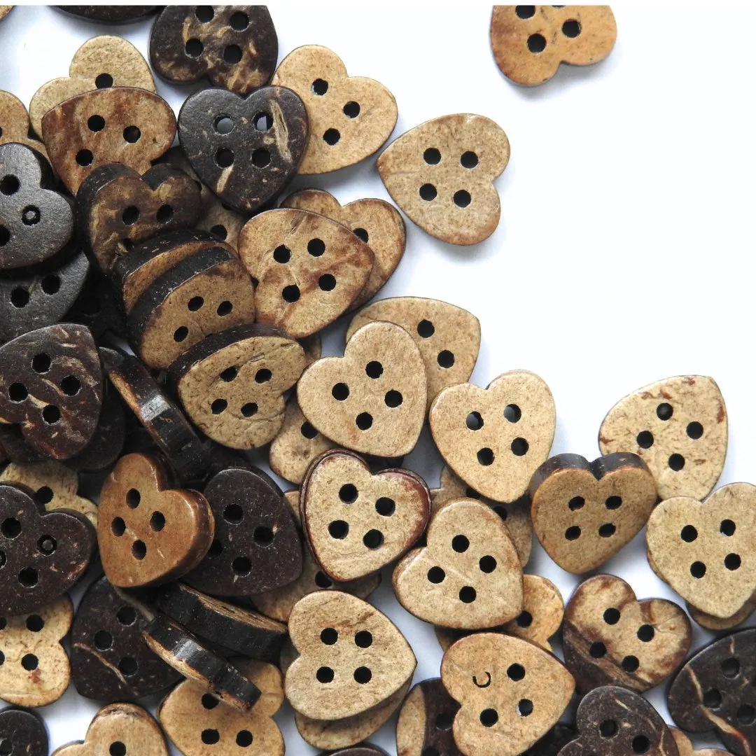 Lot of 100 Heart-Shaped wood Buttons
