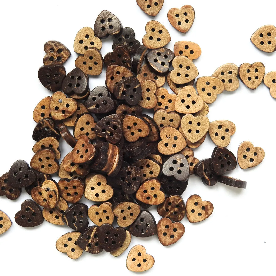Lot of 100 Heart-Shaped wood Buttons