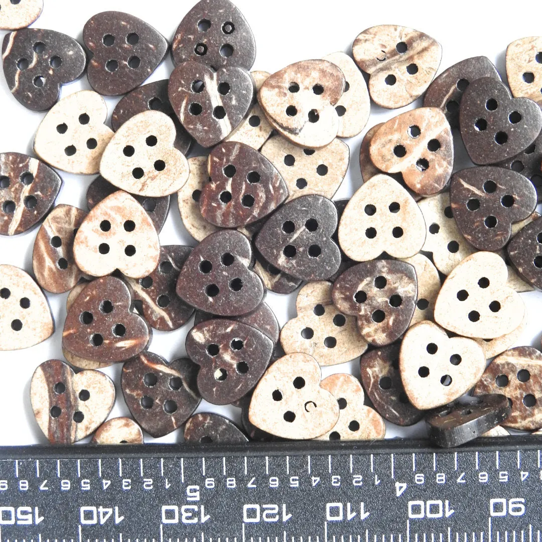 Lot of 100 Heart-Shaped wood Buttons