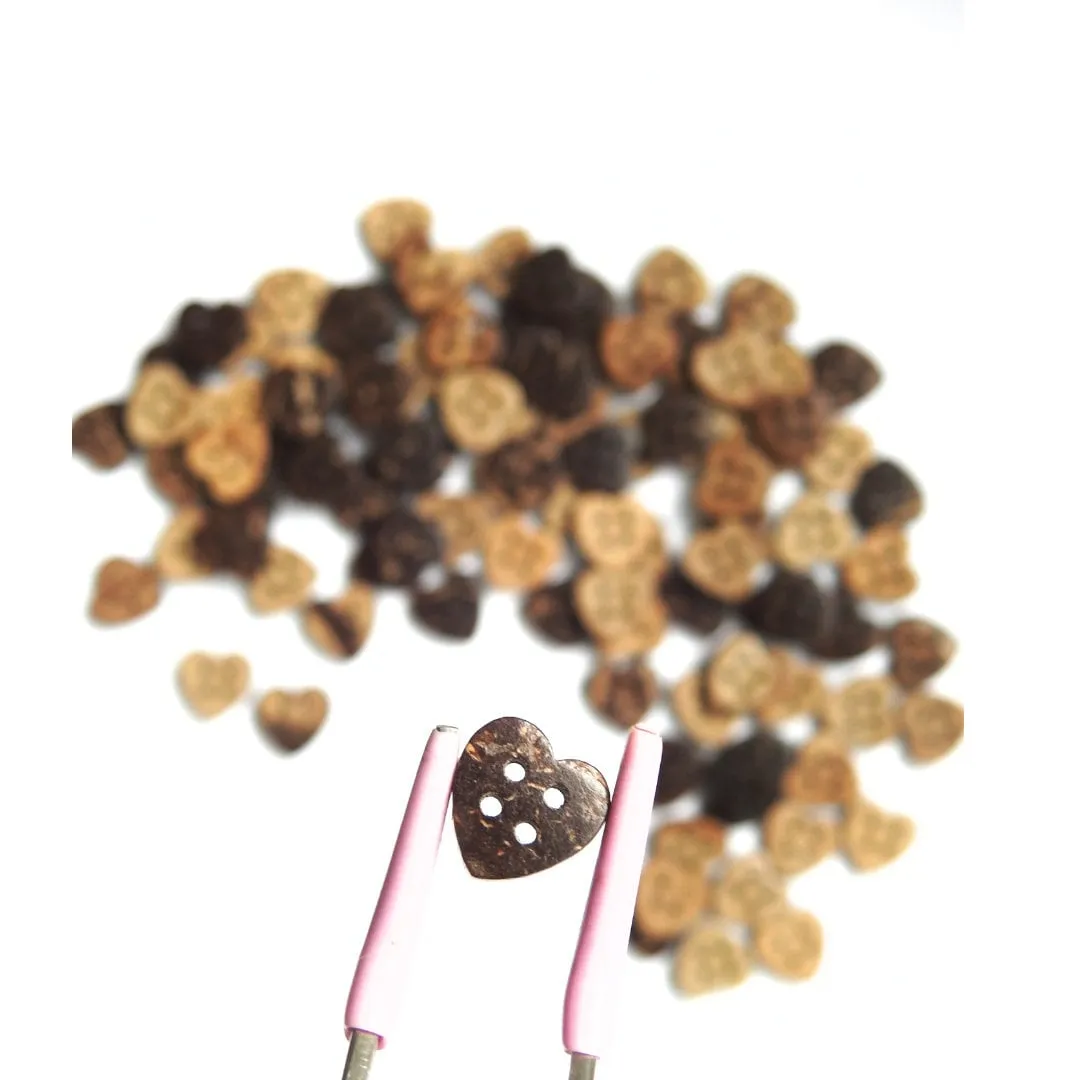 Lot of 100 Heart-Shaped wood Buttons