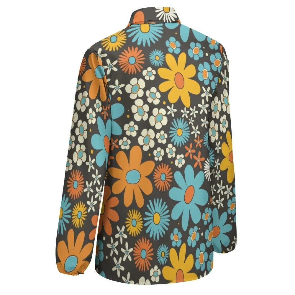 Mod Floral Shirt, Retro Top Women, 60s inspired blouse, mod 60s top, Women's Blouses, Long Sleeve Top, Semi Sheer Top