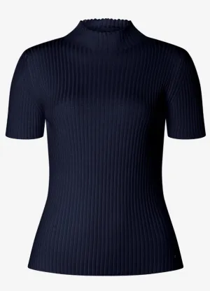 MORE AND MORE<BR>
Ribbed Turtleneck Knit Sweater<BR>
Navy<BR>
