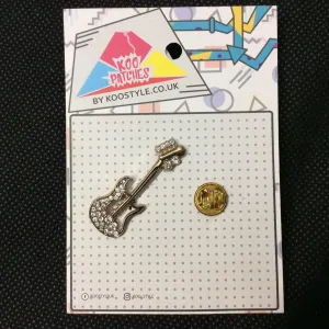 MP0031 - Diamante Stone Gold Guitar Musical Instrument Metal Pin Badge