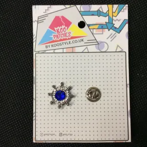 MP0131 - Blue Stone Silver Steering Wheel Boat Ship Metal Pin Badge