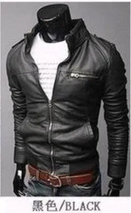 New Arrive Arrive Leather Jacket Men Slim Fit Coat Stand Collar PU Male Leather Jacket
