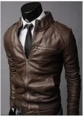 New Arrive Arrive Leather Jacket Men Slim Fit Coat Stand Collar PU Male Leather Jacket