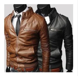 New Arrive Arrive Leather Jacket Men Slim Fit Coat Stand Collar PU Male Leather Jacket
