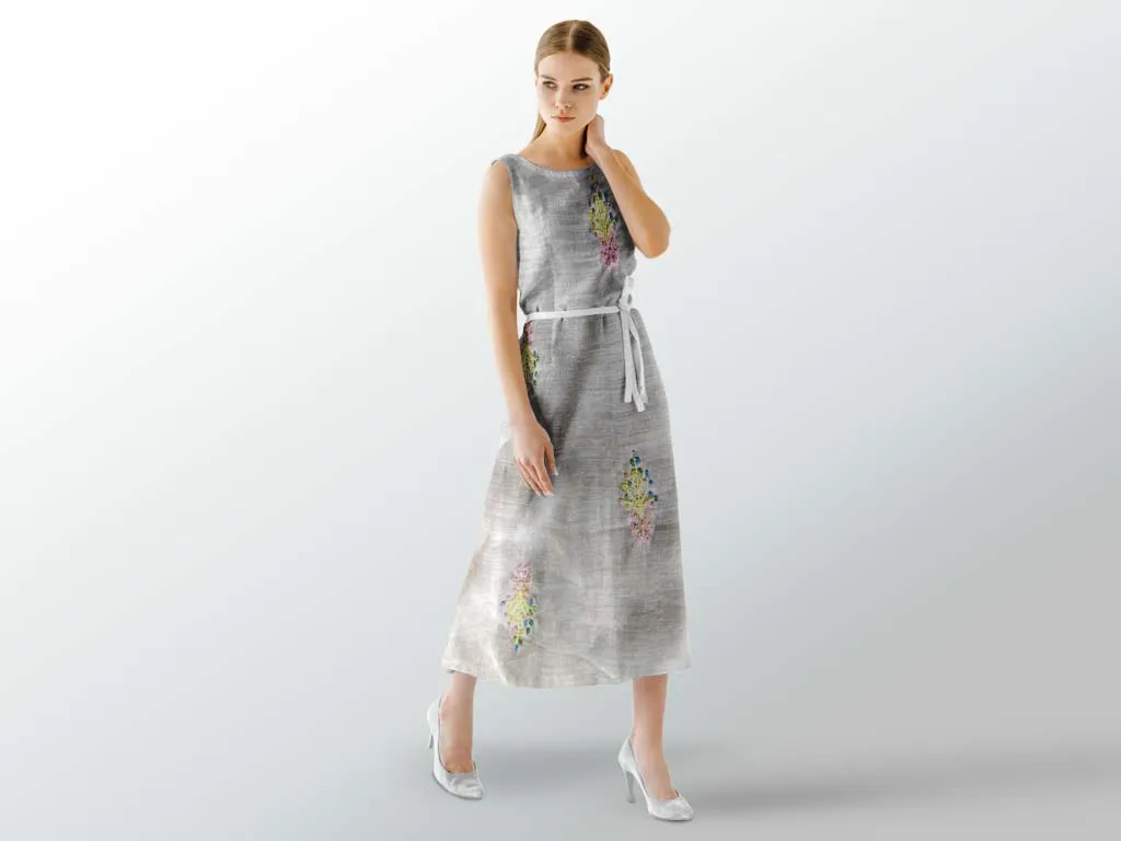 Off-White Floral Embroidered Chanderi Fabric