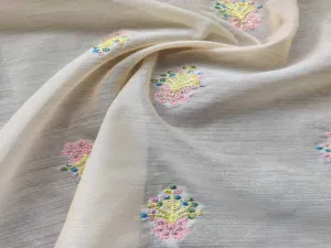 Off-White Floral Embroidered Chanderi Fabric