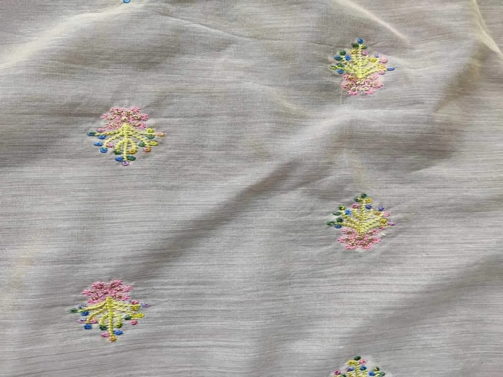 Off-White Floral Embroidered Chanderi Fabric