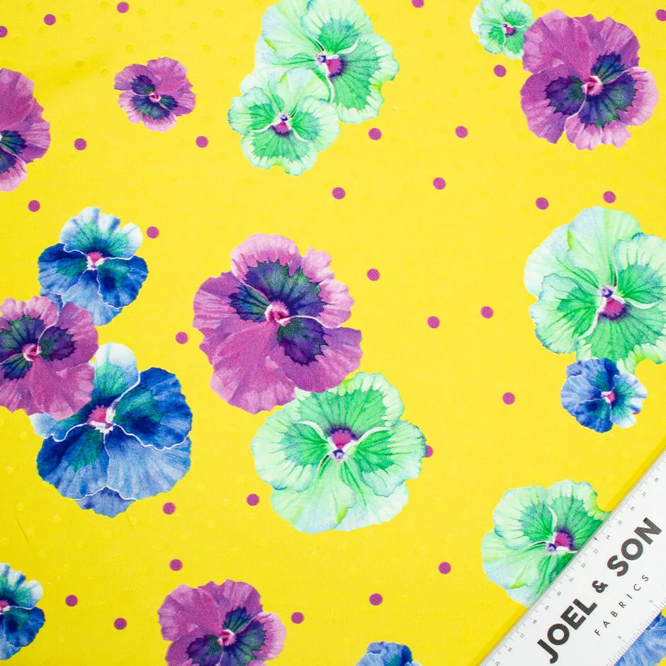 Pansy Printed Canary Yellow Silk Jacquard (A 1.50m Piece)