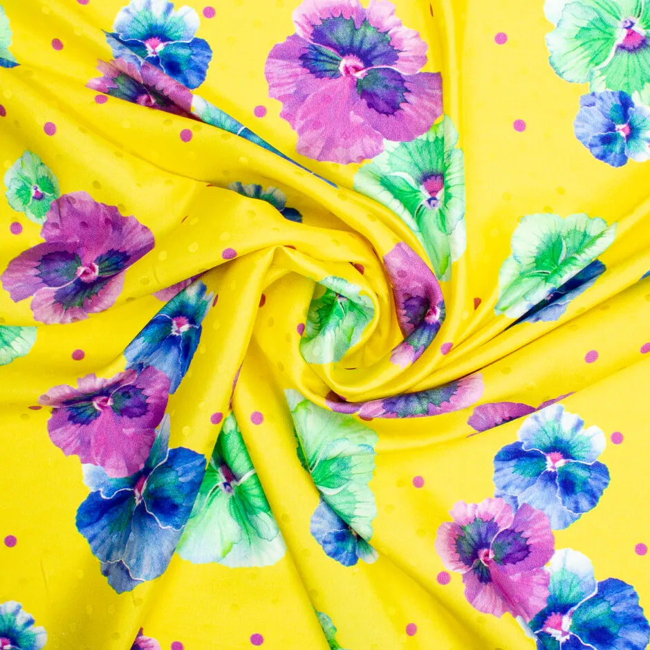 Pansy Printed Canary Yellow Silk Jacquard (A 1.50m Piece)