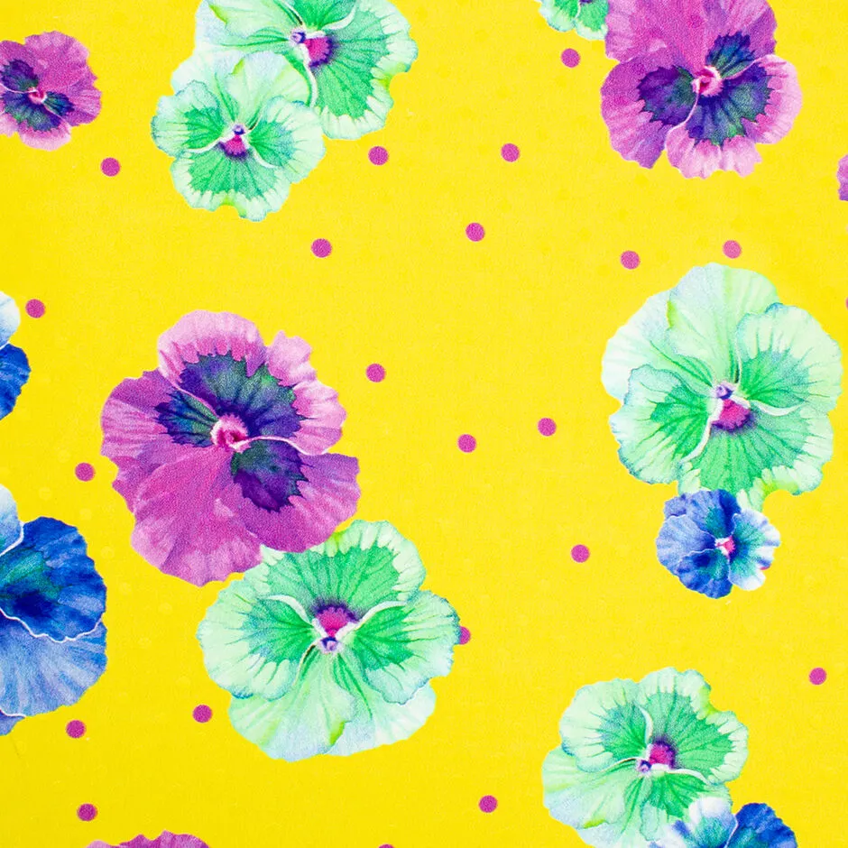 Pansy Printed Canary Yellow Silk Jacquard (A 1.50m Piece)