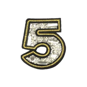 PC4192E - Stone Studded Number Five Diamante (Iron On)