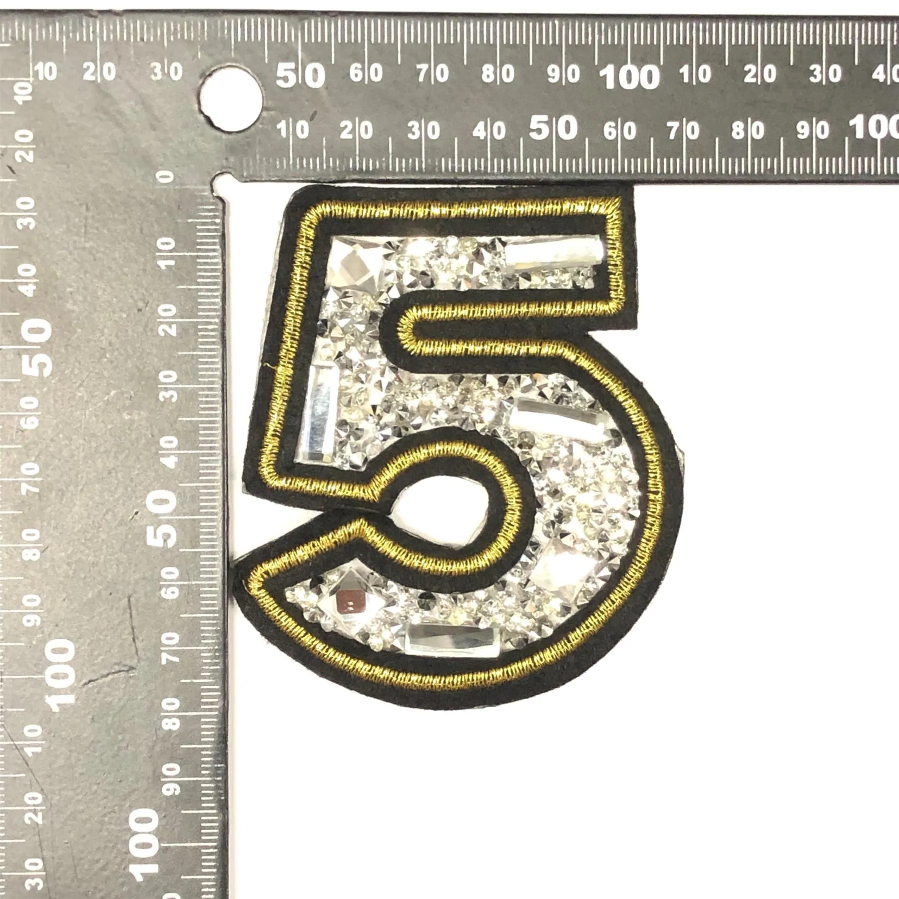 PC4192E - Stone Studded Number Five Diamante (Iron On)