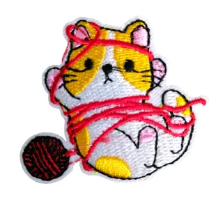 PC4207- Yellow Cat Playing with Red Furball (Iron on)