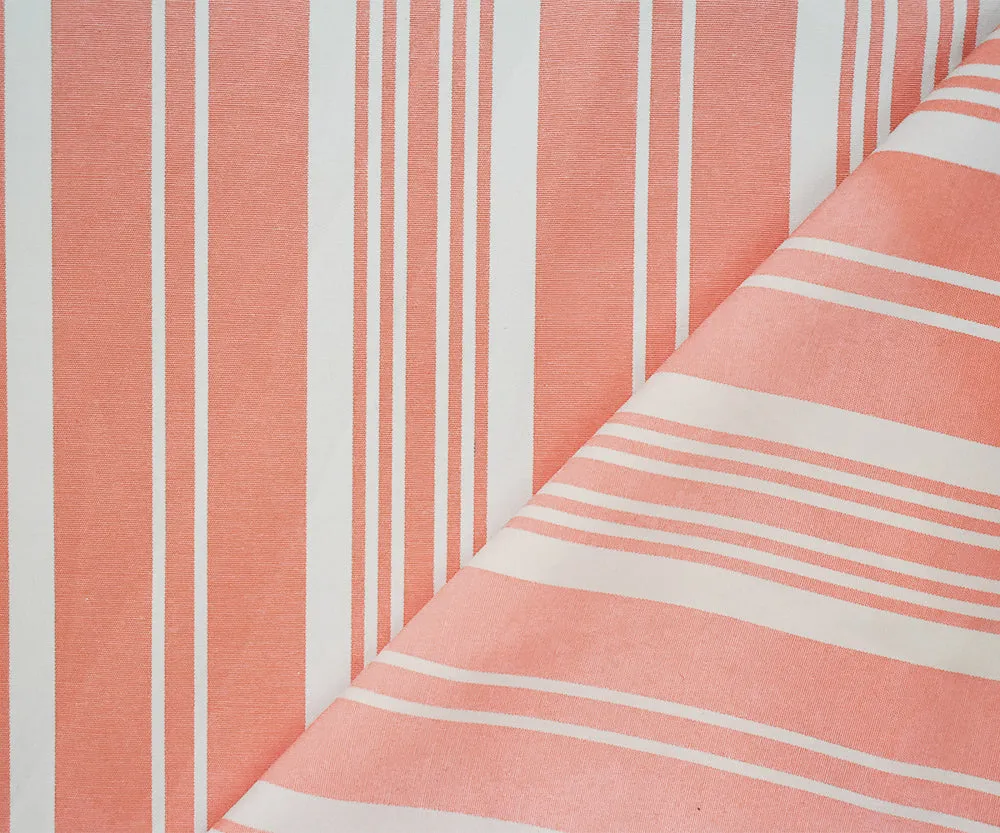 Peach Orange-White Rayon Cotton Striped Shirting Woven Fabric