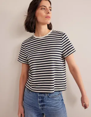 Perfect Cotton Cropped T-Shirt-Ivory / Navy Stripe