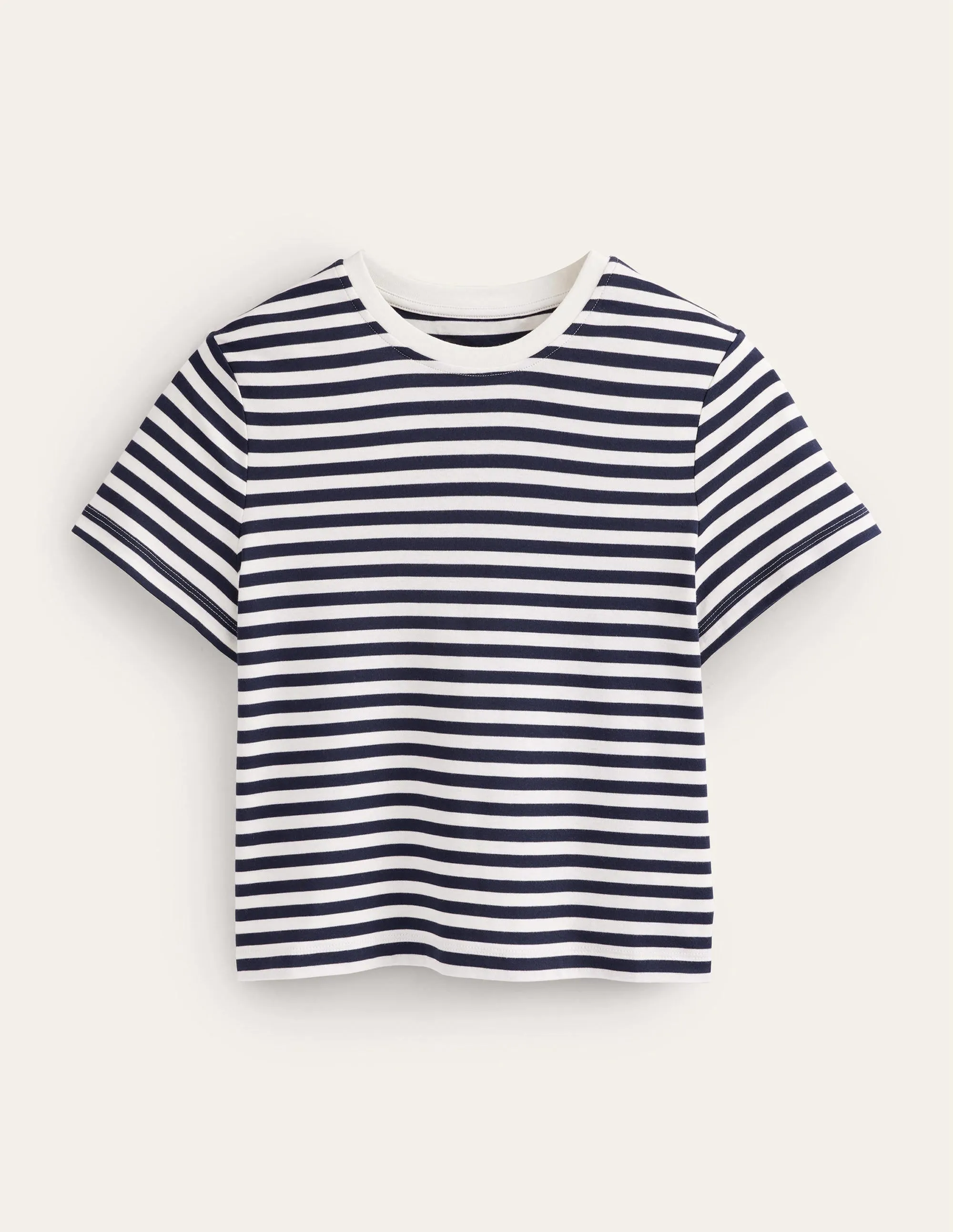 Perfect Cotton Cropped T-Shirt-Ivory / Navy Stripe