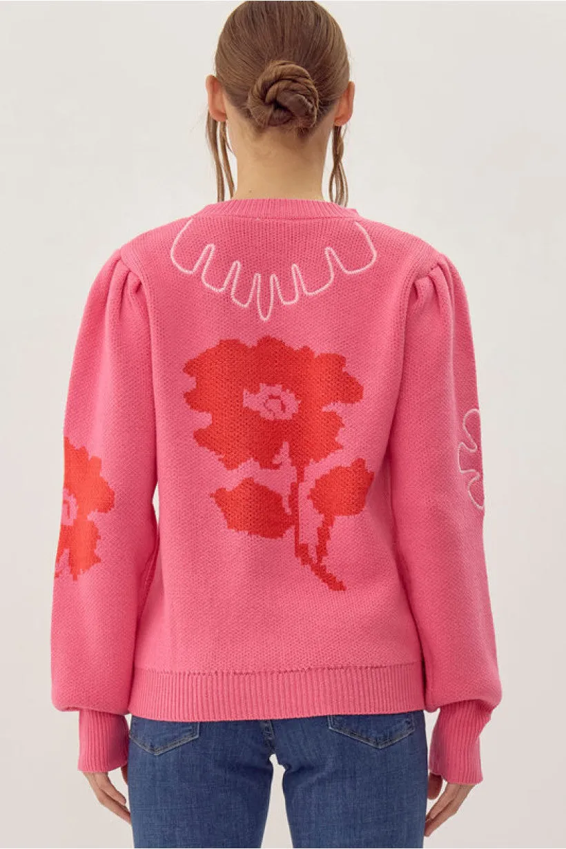 Pink Puff Sleeve Sweater top
