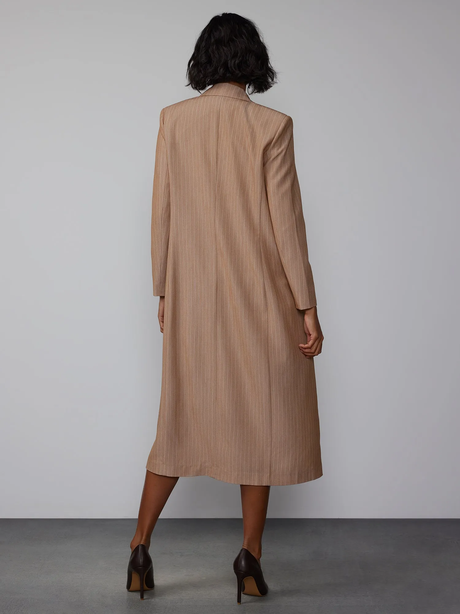 Pinstripe Notch Lapel Duster Jacket