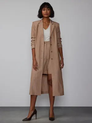 Pinstripe Notch Lapel Duster Jacket